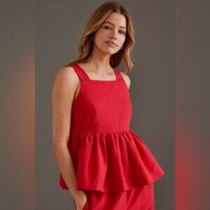 ALIGNE Red Linen Peplum Top, sz 8